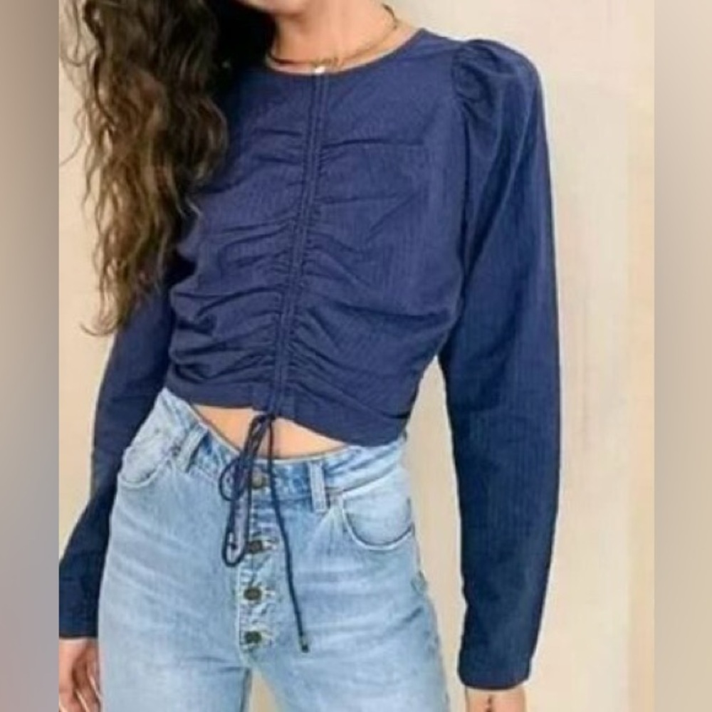 Free People Tie Back Poplin Top Open Back blue size Extra small
